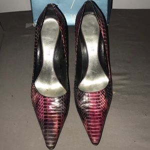 Charcoal and Pink Snakeskin Heels